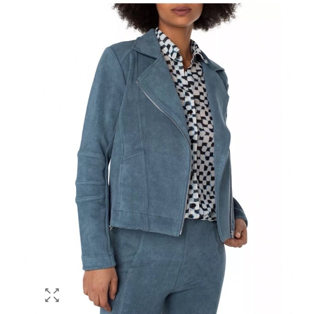 Liverpool LA Faux Suede Moto Jacket XL Asymmetrical Zip Women’s Biker Slate Blue